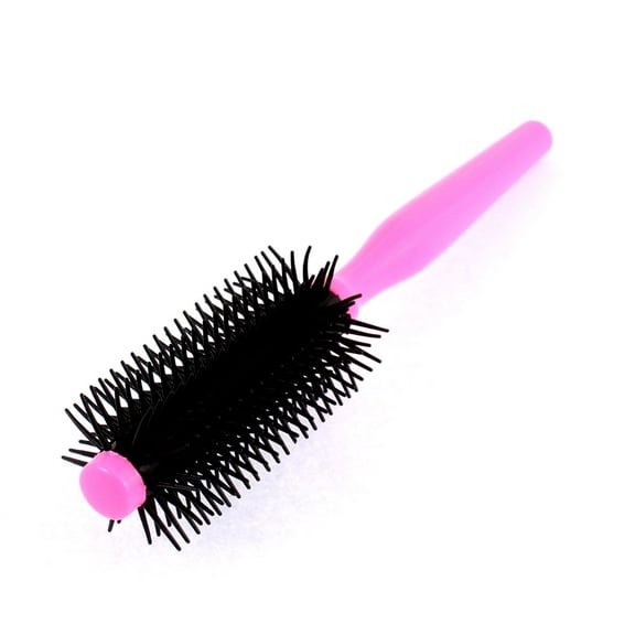 Uxcell 8" Handle Round Bristles DIY Curly Hair Roll Comb Plastic Pink