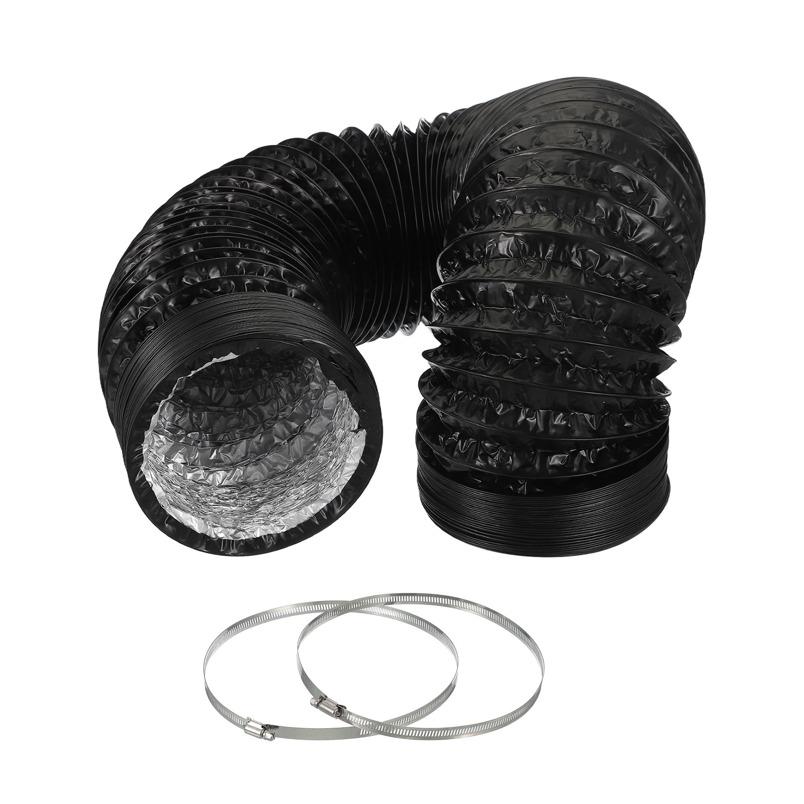 Uxcell 8 Inch Air Duct, 16Ft Length Dryer Vent Hose Flexible Aluminum Ducting for HVAC Include 4 Clamps, Black