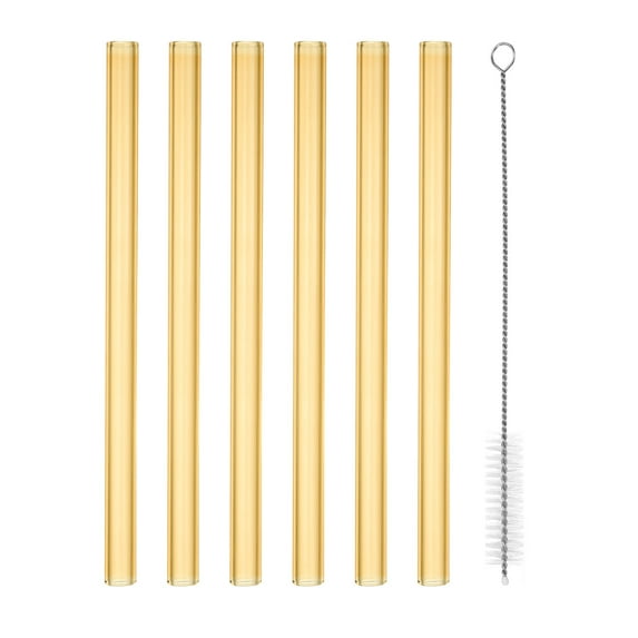 Uxcell 8 Inch Borosilicate Glass Tubes, 6 Pcs12mm OD 2mm Thick Glass Blowing Tubes Straight Pipe with Cleaning Brush for Laboratory Glass Making, Yellow