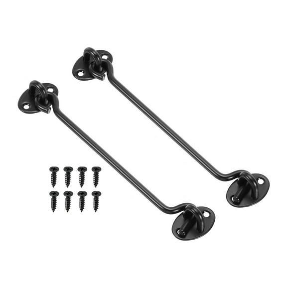 Uxcell 8 Inch Hook Eye Latch, 2 Pack Stainless Steel Privacy Hook and Eye Latch Gate Latch Lock, Black