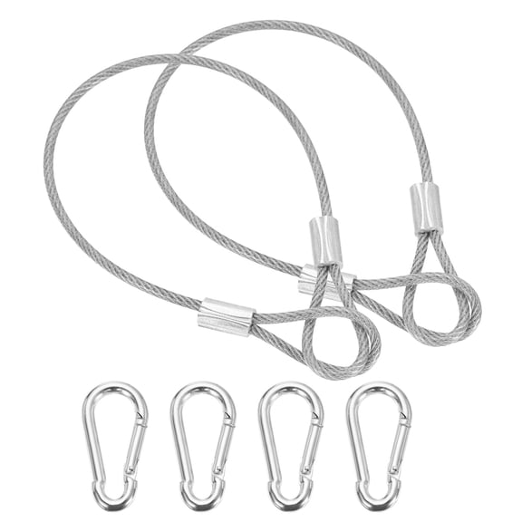 Uxcell 8 Inch Safety Cable Lock, 2 Pcs 304 Stainless Steel Security Wire Ropes Double Loop Anti-Theft Safety with 4 Spring Buckles for Bicycles Luggage Stage Lighting, Clear
