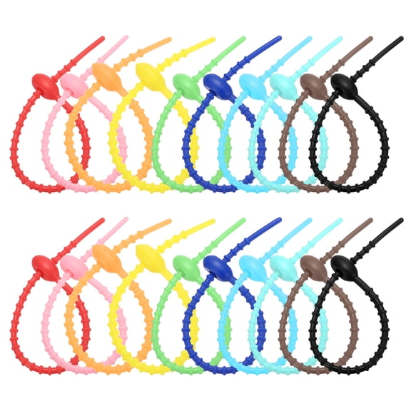 Uxcell 8 Inch Silicone Cable Ties, 20pcs Rubber Reusable Twist Zip Ties Organizer for Home Office Kitchen Food bags Wires Adjustable Bag Clip, Colorful