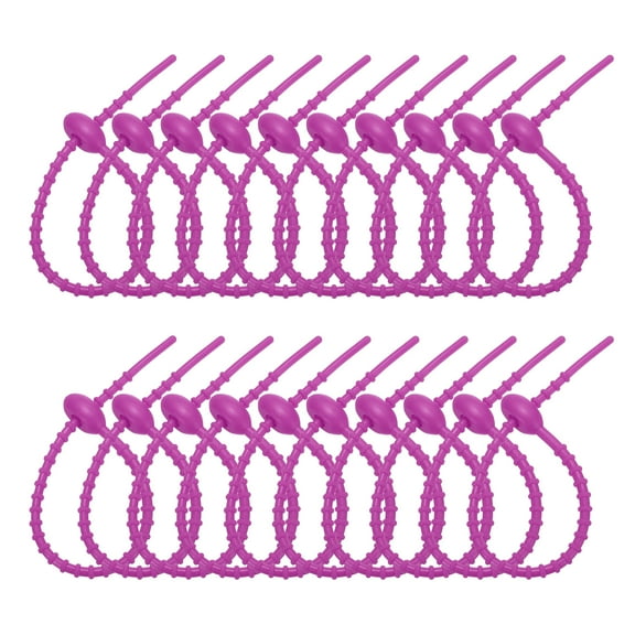 Uxcell 8 Inch Silicone Cable Ties, 20pcs Rubber Reusable Twist Zip Ties Organizer for Home Office Kitchen Food bags Wires Adjustable Bag Clip, Violet