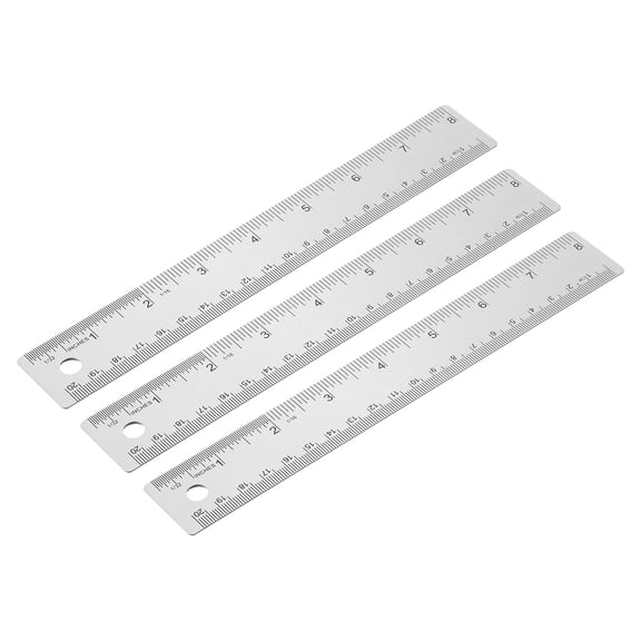 Uxcell 8 Inch Stainless Steel Straight Ruler, 3 Pcs Cork Backing Non Skid Metal Ruler Metric Measuring Tools for Office