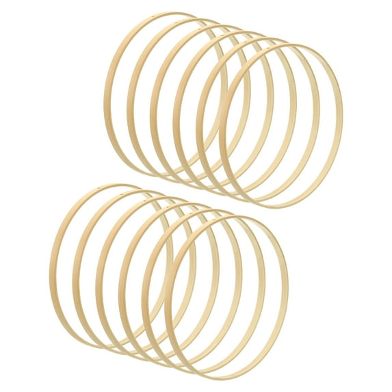 Uxcell 8 Inch Wooden Floral Hoop, 12 Pcs Bamboo Round Macrame Wreath Dream Catcher Rings, Wood