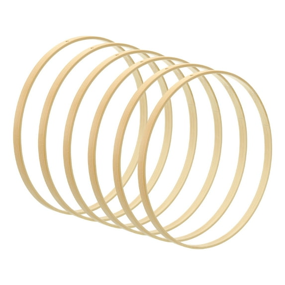 Uxcell 8 Inch Wooden Floral Hoop, 6 Pcs Bamboo Round Macrame Wreath Dream Catcher Rings, Wood