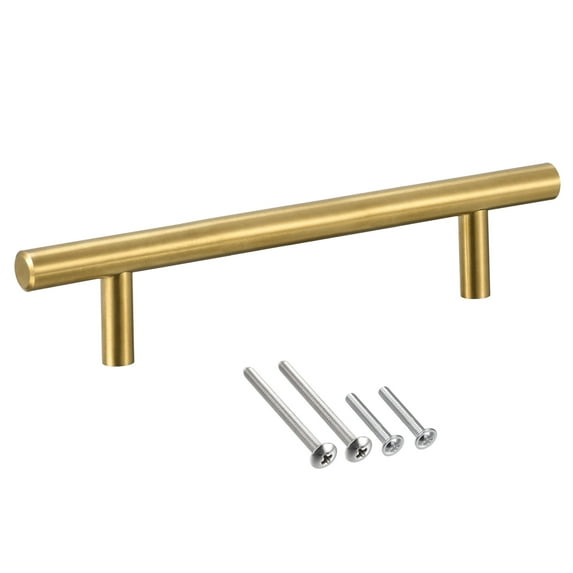 Uxcell 8" Length 5" Hole Center Stainless Steel T Bar Pull Handle 10mm Diameter, Gold Tone, 4 Pack