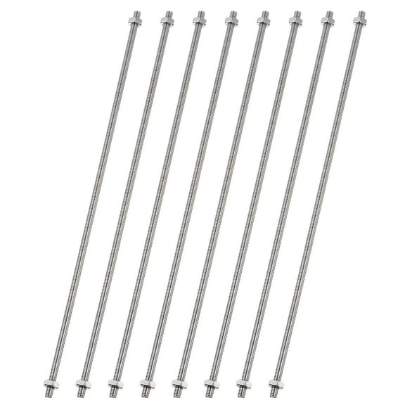 Uxcell 8 PCS 8/32 Inch M4 Threaded Rods Studs with Hex Nuts, 300mm Length 304 Stainless Steel Fully Rod and Hex Nuts
