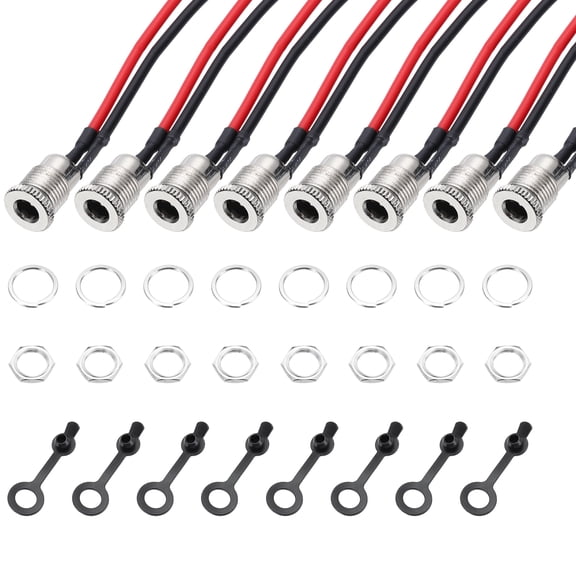 Uxcell 8 PCS DC-099 DC Power Jack Cord Socket, 30V 12A 5.5x2.1mm 2Pin Panel Mounting Connector Socket with Nut Washer Waterproof Cap Pre-soldered Wires for Electronics Devices, 100mm