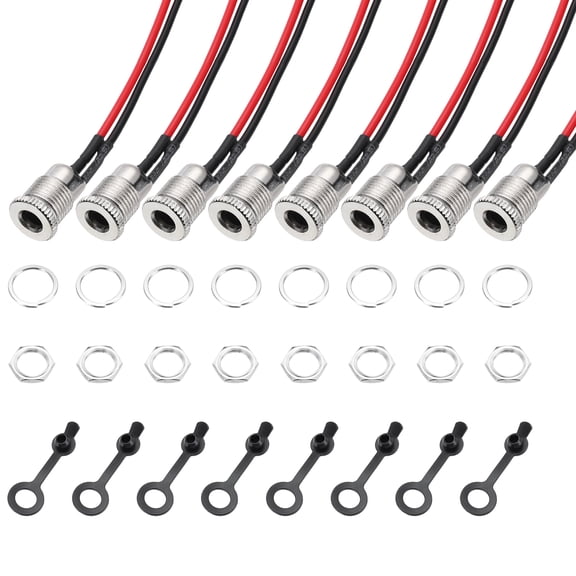 Uxcell 8 PCS DC-099 DC Power Jack Cord Socket, 30V 5A 5.5x2.5mm 2Pin Panel Mounting Connector Socket with Nut Washer Waterproof Cap Pre-soldered Wires for Electronics Devices, 200mm