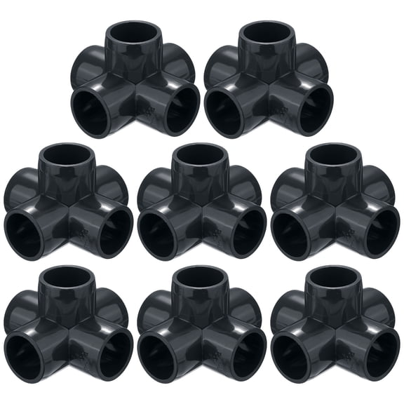 Uxcell 8-Pack 1/2 Inch 5 Way PVC Fitting Elbow, Sch40 5 Way Elbow Connector for Building FurnitureGreenhouse/Shed [Dark Gray]
