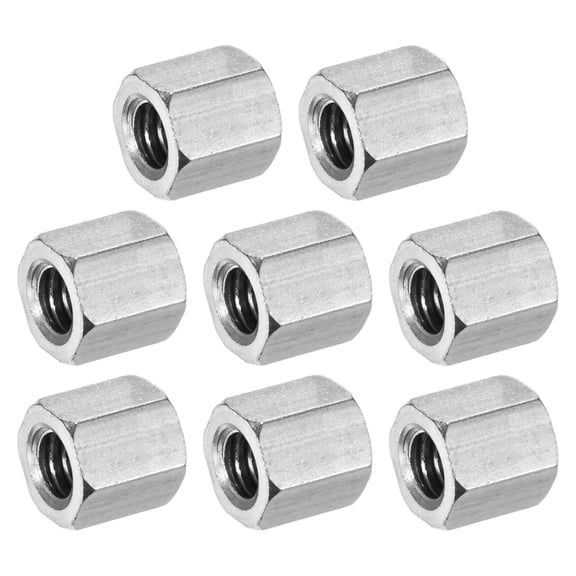 Uxcell 8-Pack 1/4"-20 UNC Hex Coupling Nuts, 0.39" Length 304 Stainless Steel Fully Threaded[Silver Tone]