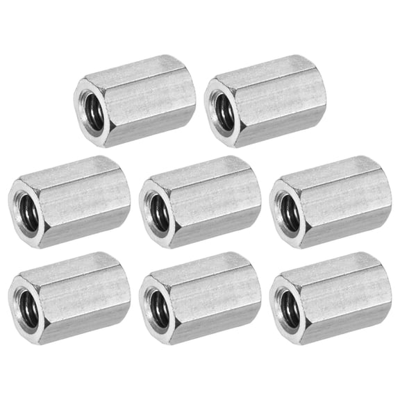 Uxcell 8-Pack 1/4"-20 UNC Hex Coupling Nuts, 0.59" Length 304 Stainless Steel Fully Threaded[Silver Tone]