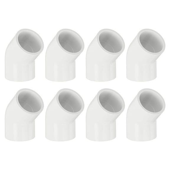 Uxcell 8-Pack 3/4 Inch PVC 45 Degree Elbow Pipe Fittings, SCH40 2 Way Right Angle PVC Pipe Fitting for DIY [Socket x Socket, White]