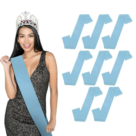 Uxcell 8-Pack Blank Satin Sash, 3.8"/95mm Party Accessory Sashes for Wedding/Birthday/Party Decorations/DIY /Graduation [Light Blue]