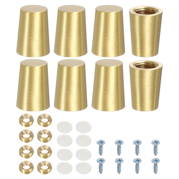 Uxcell 8 Pack Brass Cutting Board Feet, 0.59" x 0.79" Non Slip Mini Cabinet Leg Feet with Screws and Washers for Wood Boards Box Display Tray Riser