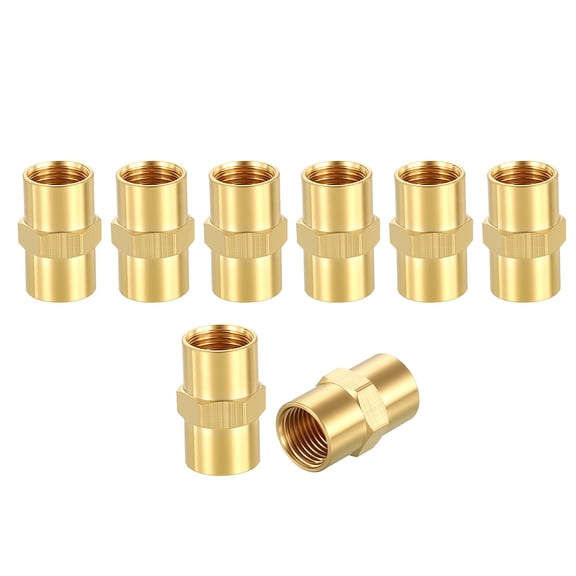 Uxcell 8 Pack Brass Pipe Fittings, 1/8" FeMale NPT to 1/8" FeMale NPT Brass Coupling, Coupler Hex Head Connector for Air, Oil, LP