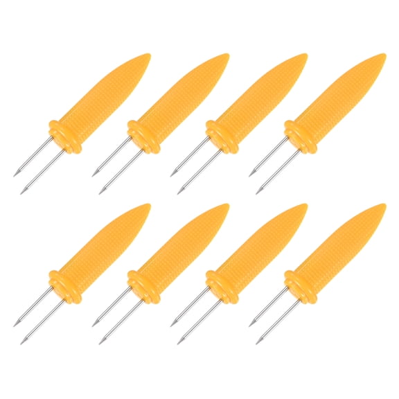 Uxcell 8-Pack Corn Holders, 3.5 Inch Stainless Steel Corn on the Cob Holders with TPR Handles and Interlocking Design [Yellow]