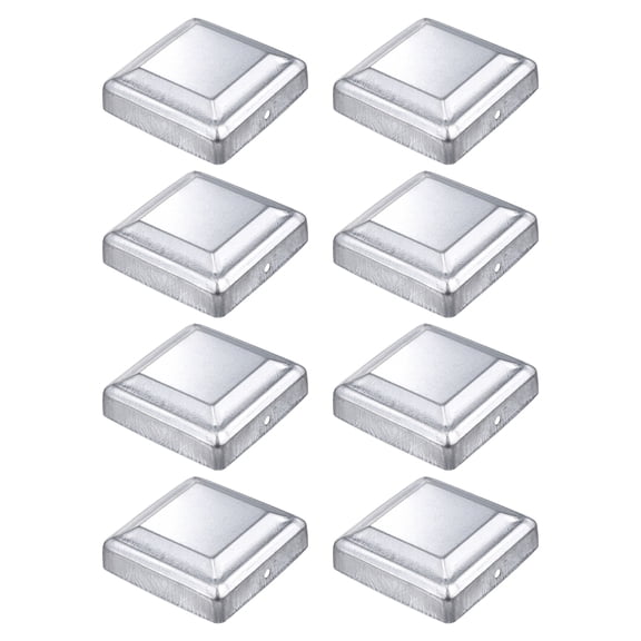 Uxcell 8 Pack Fence Post Cap Fit 3.2" x 3.2" OD Pipe, Galvanized Steel Deck Post Cover Square Decking Caps for Mailbox Outdoor Chain Link Wood/Metal Fence Deck Railing, Silver