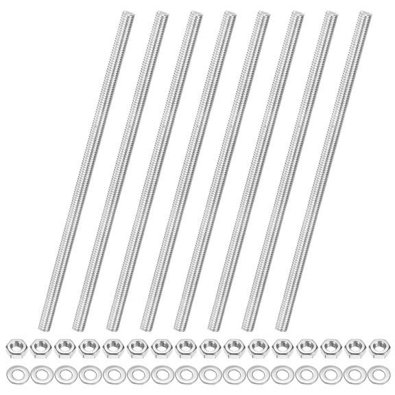 Uxcell 8-Pack Fully Threaded Rod, M4x100mm 304 Stainless Steel Right Hand Thread Bar Studs with Hex Nuts and Washers