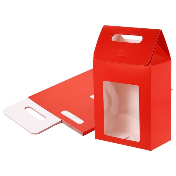 Uxcell 8 Pack Kraft Paper Bags, Gift Boxes with Clear Window and Handle, Stand Up Favor Treat Boxes for Candy, Cookies, Party Store, Packaging, Wedding, Red