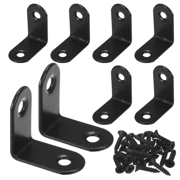 Uxcell 8-Pack L-Shape Corner Brace, 1.18 x 1.18 in Stainless Steel Right Angle Brackets Fastener Joint [Black]
