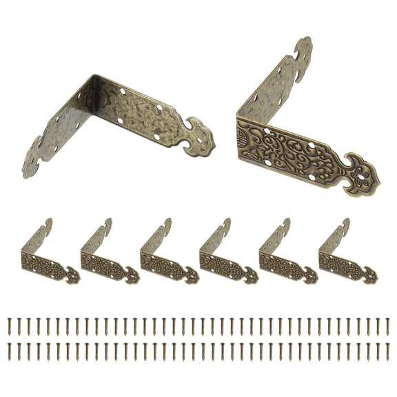 Uxcell 8 Pack L Shaped Vintage Corner Protectors, 1.6" x 0.6" Decorative Guards, Protector Corner Braces with 80Pack Nails for Cabinets Furniture Wooden Boxes, Bronze