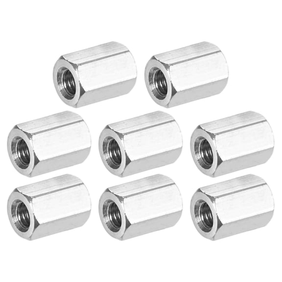 Uxcell 8-Pack M4 x 0.7-Pitch Hex Coupling Nuts, 10mm/0.39" Length 304 Stainless Steel Threaded Connector[Silver Tone]