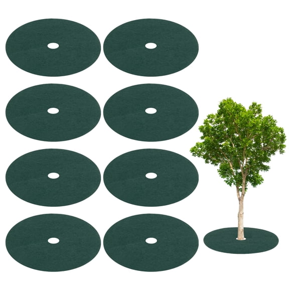 Uxcell 8 Pack Non Woven Tree Cover Rings,16.5 Inch Weed Fabric Cover,Apply To Tree Mulch Ring(Round Dark Green)
