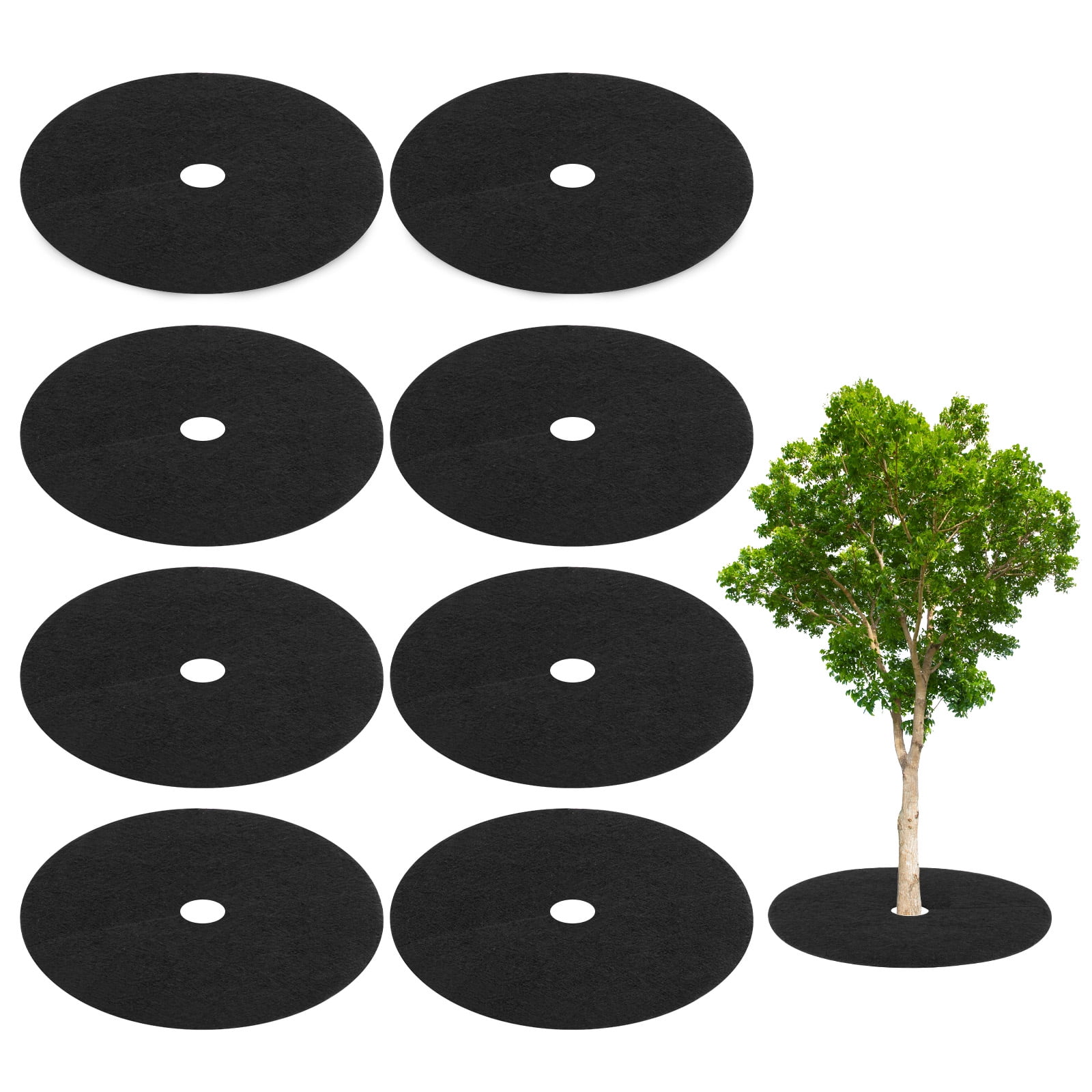 Uxcell 8 Pack Non Woven Tree Cover Rings,32.2 Inch Weed Fabric Cover,Apply To Tree Mulch Ring(Round Black)