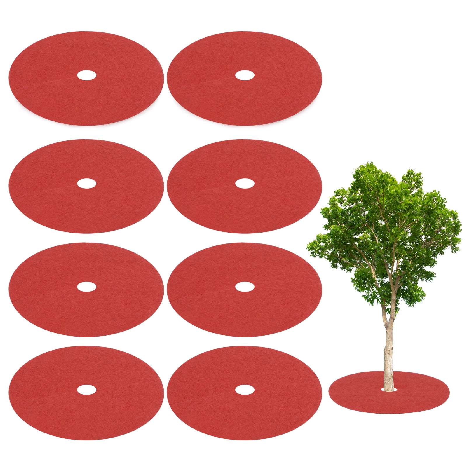 Uxcell 8 Pack Non Woven Tree Cover Rings,32.2 Inch Weed Fabric Cover,Apply To Tree Mulch Ring(Round Red)
