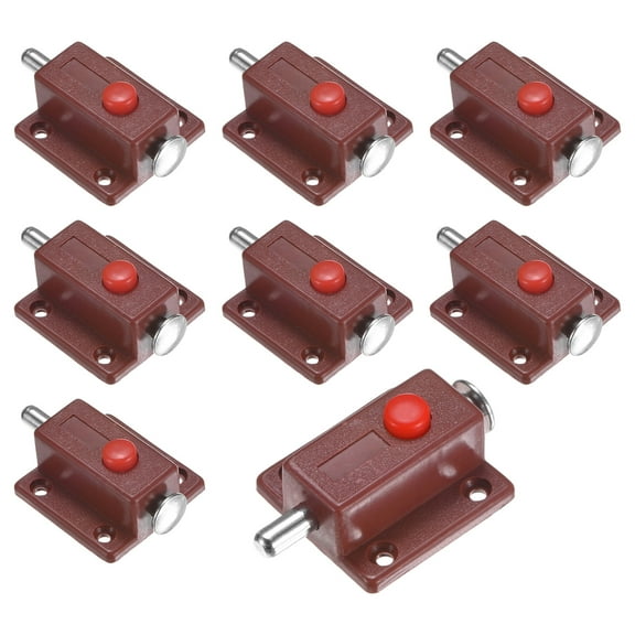 Uxcell 8-Pack Plastic Push Button Spring Loaded Latch, Automatic Door Latch Lock Button Bolt Latches[Brown]