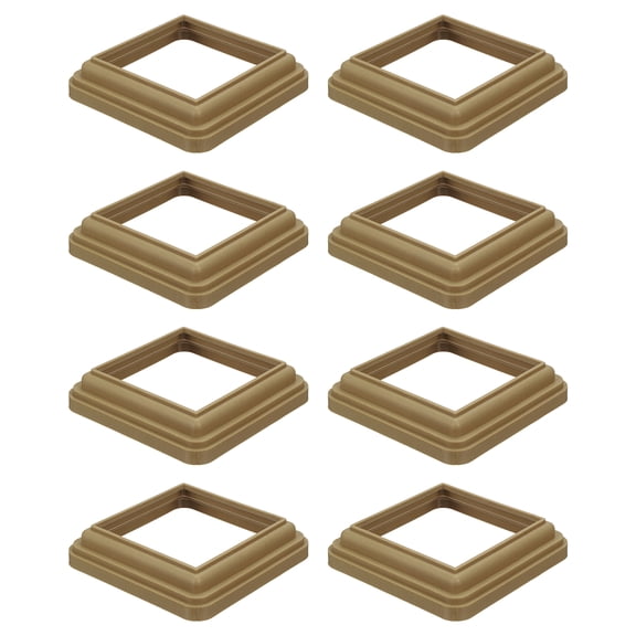 Uxcell 8 Pack Post Skirt, 4 x 4 Inch One-Piece Plastic Post Base Cover, Deck Post Base Cover Trim Skirt for Fence Wood Stair Handrail Railing Porch, Teak Color