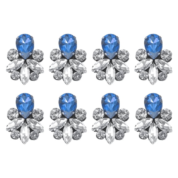 Uxcell 8 Pack Rhinestone Applique, 0.98 x 1.42 Inch Handmade Beaded Patches Sew on Patch Glass Crystal Sewing Applique for Bridal Clothes Belt Bags Decoration, Blue White