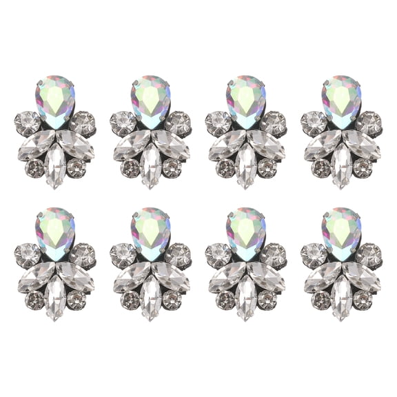Uxcell 8 Pack Rhinestone Applique, 0.98 x 1.42 Inch Handmade Beaded Patches Sew on Patch Glass Crystal Sewing Applique for Bridal Clothes Belt Bags Decoration, Iridescent White