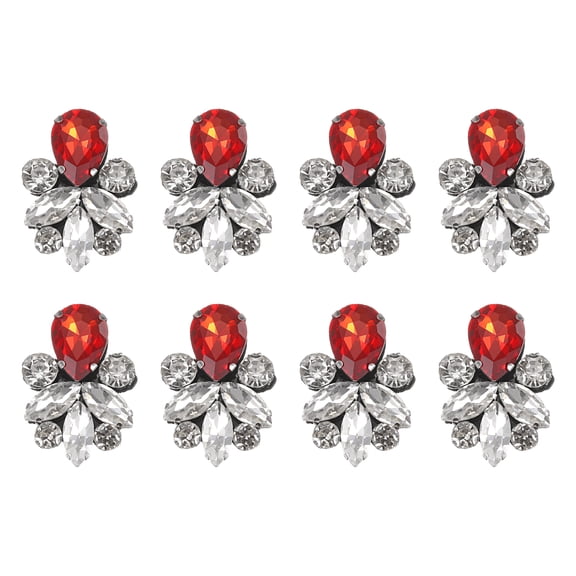 Uxcell 8 Pack Rhinestone Applique, 0.98 x 1.42 Inch Handmade Beaded Patches Sew on Patch Glass Crystal Sewing Applique for Bridal Clothes Belt Bags Decoration, Red White