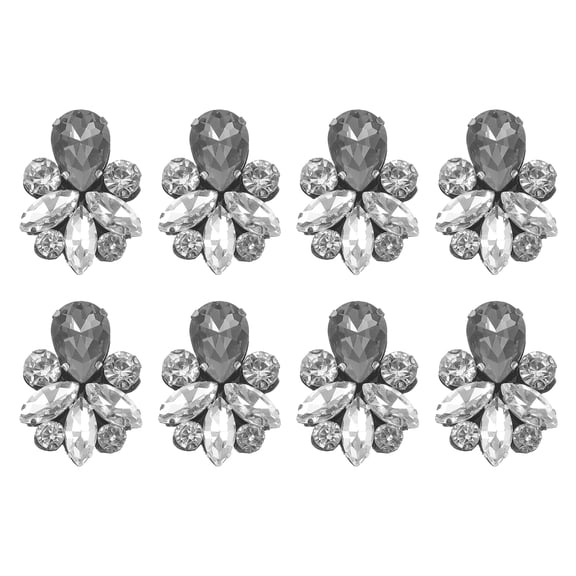 Uxcell 8 Pack Rhinestone Applique, 0.98 x 1.42 Inch Handmade Beaded Patches Sew on Patch Glass Crystal Sewing Applique for Bridal Clothes Belt Bags Decoration, Grey White