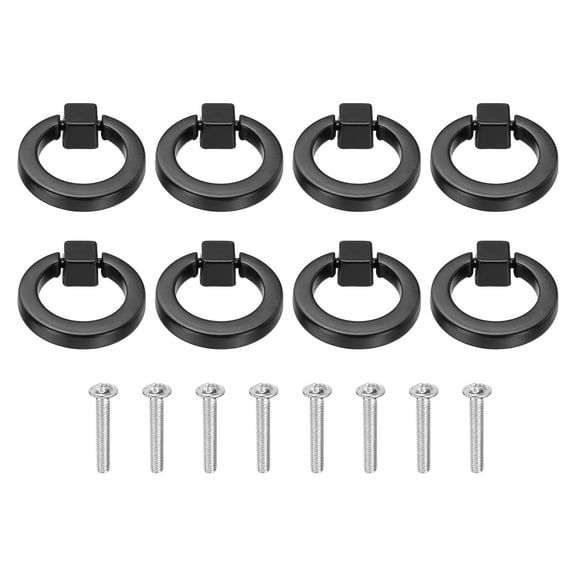 Uxcell 8 Pack Round Ring Knob, 1.61" Solid Cabinet Knobs Single Hole Aluminum Alloy Cabinet Handles Pulls with Screws for Kitchen Cabinets Bedroom Drawer Dresser Wardrobe, Black