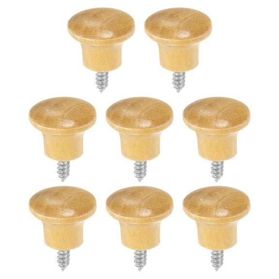 Uxcell 8 Pack Round Wood Drawer Knob, 0.91" x 0.71" Self-Tapping Solid Wood Handle Round Cabinet Knob Mushroom Shape Wooden Knobs for Furniture Dresser Wardrobe, Wood Color