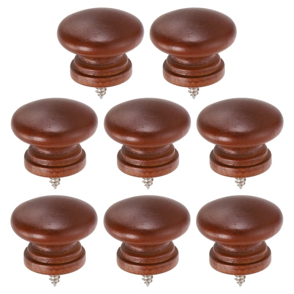 Uxcell 8 Pack Round Wood Drawer Knob, 1.22" x 0.98" Self-Tapping Solid Wood Handle Round Cabinet Knob Mushroom Shape Wooden Knobs for Furniture Dresser Wardrobe, Brown