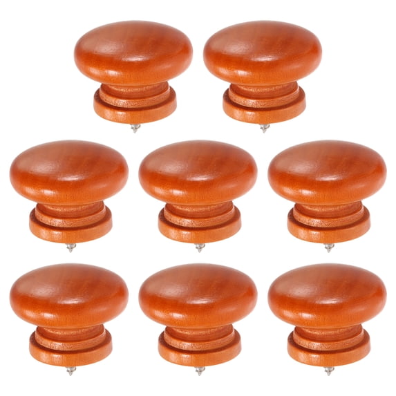 Uxcell 8 Pack Round Wood Drawer Knob, 1.26" x 0.98" Self-Tapping Solid Wood Handle Round Cabinet Knob Mushroom Shape Wooden Knobs for Furniture Dresser Wardrobe, Brown