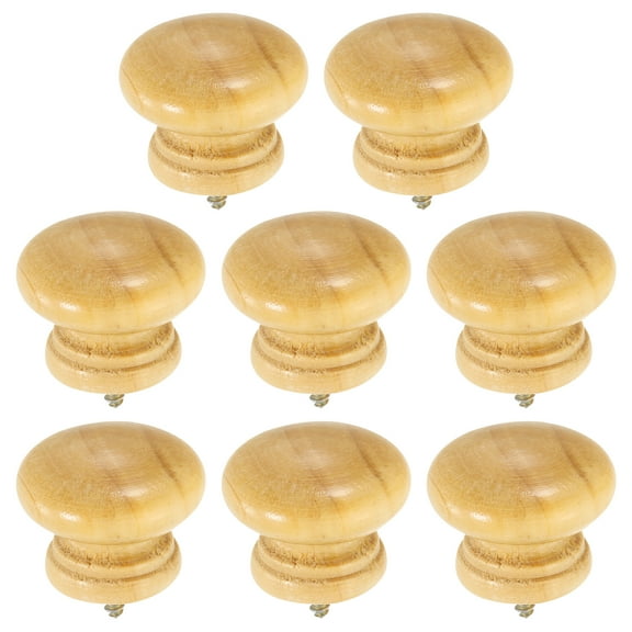 Uxcell 8 Pack Round Wood Drawer Knob, 1.38" x 1.02" Self-Tapping Solid Wood Handle Round Cabinet Knob Mushroom Shape Wooden Knobs for Furniture Dresser Wardrobe, Wood Color