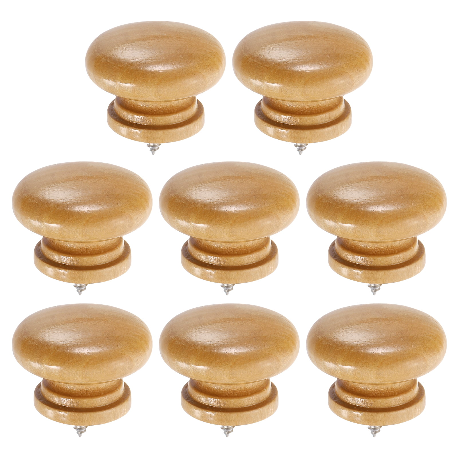 Uxcell 8 Pack Round Wood Drawer Knob, 1.54" x 1.06" Self-Tapping Solid Wood Handle Round Cabinet Knob Mushroom Shape Wooden Knobs for Furniture Dresser Wardrobe, Wood Color
