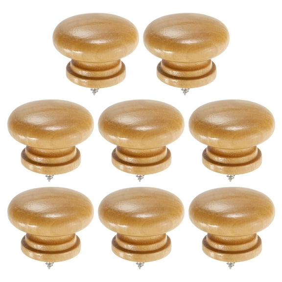 Uxcell 8 Pack Round Wood Drawer Knob, 1.54" x 1.06" Self-Tapping Solid Wood Handle Round Cabinet Knob Mushroom Shape Wooden Knobs for Furniture Dresser Wardrobe, Wood Color