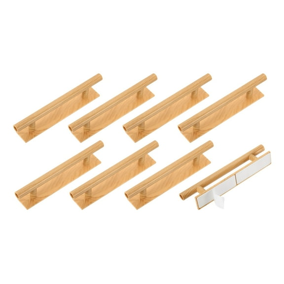 Uxcell 8 Pack Self-Stick Push Pull Helper, 6 Inch Plastic Adhesive Cabinet Handles Round Stick-on Handle for Kitchen Cabinet Window Sliding Closet Door Wardrobe(Light Wood Grain)