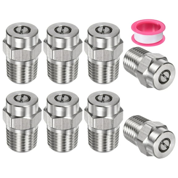 Uxcell 8 Pack Surface Clean Tips - 25 Degree 1/4" NPT Male Pressure Washer Nozzles, Stainless Steel with Sealing Tape ( 1.07mm Orifice )