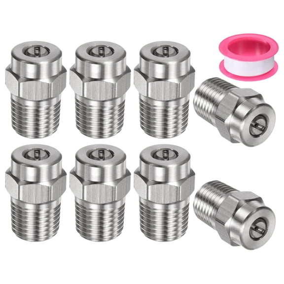 Uxcell 8 Pack Surface Clean Tips - 25 Degree 1/4" NPT Male Pressure Washer Nozzles, Stainless Steel with Sealing Tape ( 1.236mm Orifice )