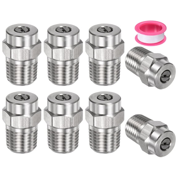 Uxcell 8 Pack Surface Clean Tips - 25 Degree 1/4" NPT Male Pressure Washer Nozzles, Stainless Steel with Sealing Tape ( 1.382mm Orifice )