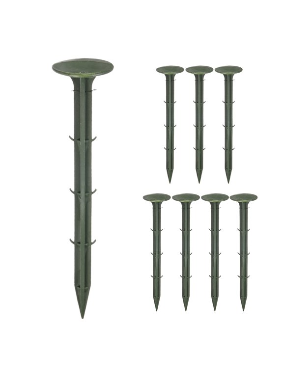 8-Pack Survey Markers Garden Stakes, 1.3 x 6.3 Inch Plastic Low Profile Survey Stakes Anchors Spikes for Tarpaulin/Lawn Border [Green]