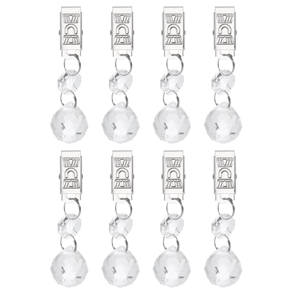 Uxcell 8 Pack Tablecloth Weights, Crystal Table Cover Weights with Metal Clips, Clear Ball Shape Pendant Curtain Weight 80 x 30mm for Outdoor Picnic Garden Table Decoration